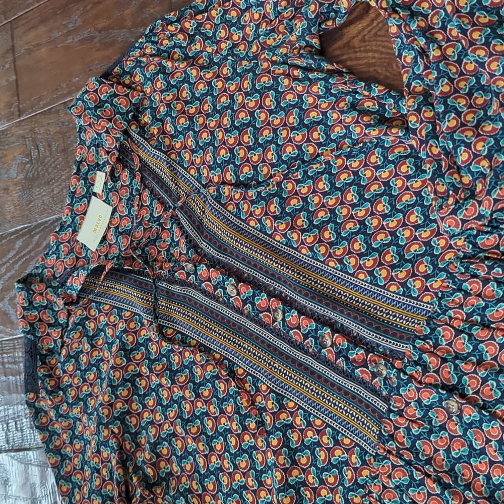 ANTHRO I Blue Motif Janie Flounced Peasant Ruffled Peplum Blouse Top by Maeve, 4 - Picture 2 of 16